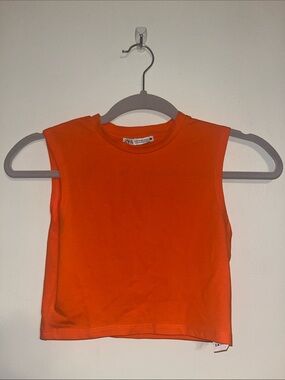 Zara Bright Orange Sleeveless Crop Top